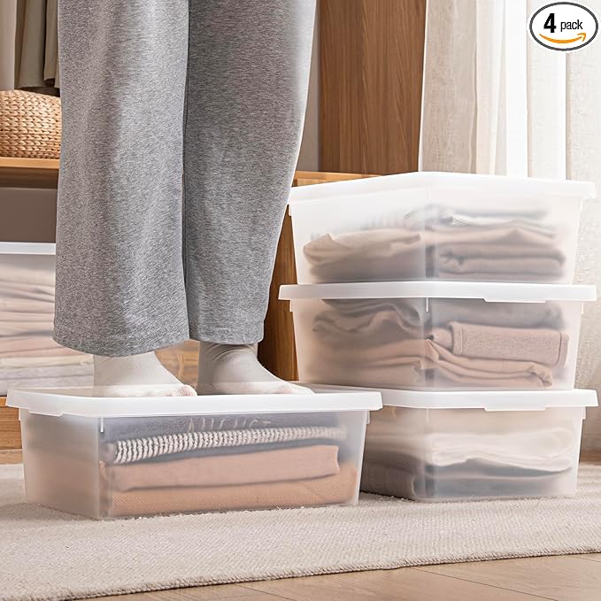 15 Quart Stackable Plastic Storage Bins with LidsContainer to Organize Shoes and Crafts on Closet ShelvesGarage Totes Tubs Boxes Organizing 4 Pack (4L)