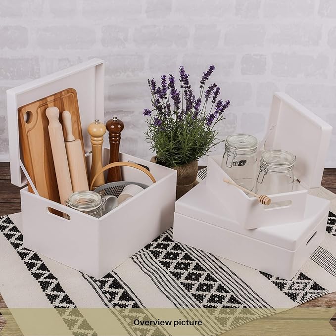 Creative Deco Large White Wooden Box Storage with Hinged Lid | 11.8x7.87x5.51in (+-0.5) | Keepsake with Handles | Gift Box for Tool Dog Toy Shoes Kitchen Storage | Wood Keepsake Chest Trunk