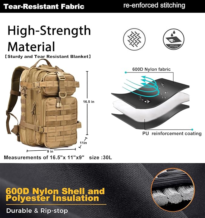 Miramrax Small Tactical Backpack Military Daypack - 30L Backpack for Men Molle Assault Pack Bug Out Bag for Hiking Camping Travel Army Hunting Rucksack Trekking (Coyote)