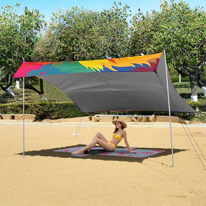 ALAZA Lion Colorful Art Animal Beach Tent Sun Shelter UPF50+ Protection Beach Shade Canopy w/ 4 Sandbags for Outdoor Camping Fishing Backyard Fun Picnic 10x9 ft