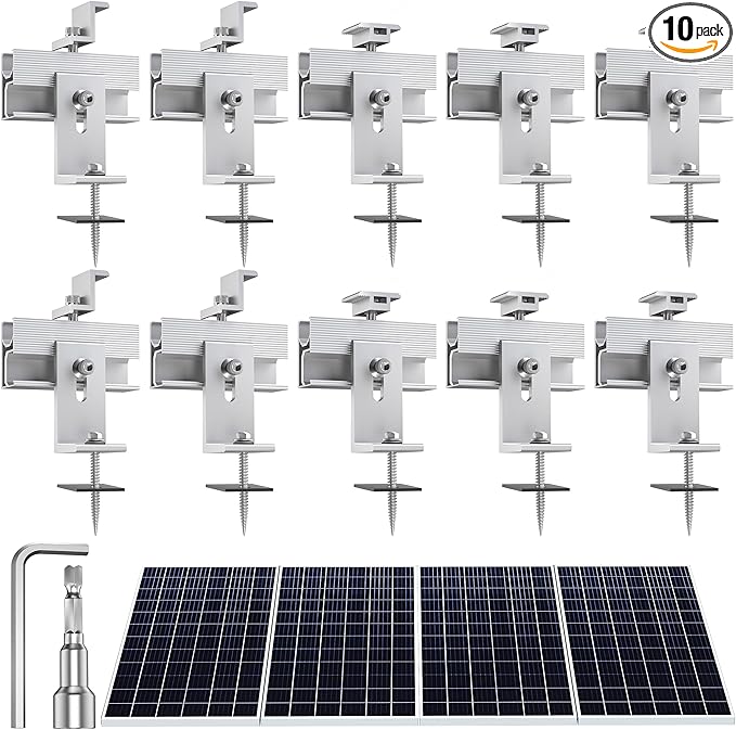 Solar Panel Mounting Brackets Kit 10Pcs Solar Roof Mount Kit for 1-4 Pieces Aluminum Alloy Mount for Flat Pitched Roof Rack Mounting Brackets