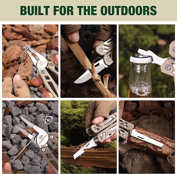 MOSSY OAK Multitool 22-in-1 Stainless Steel Pliers with Screwdriver Sleeve Desert Steel Handle Self-locking Knife with Sheath-Perfect for Outdoor Survival Camping Hiking Simple Repair