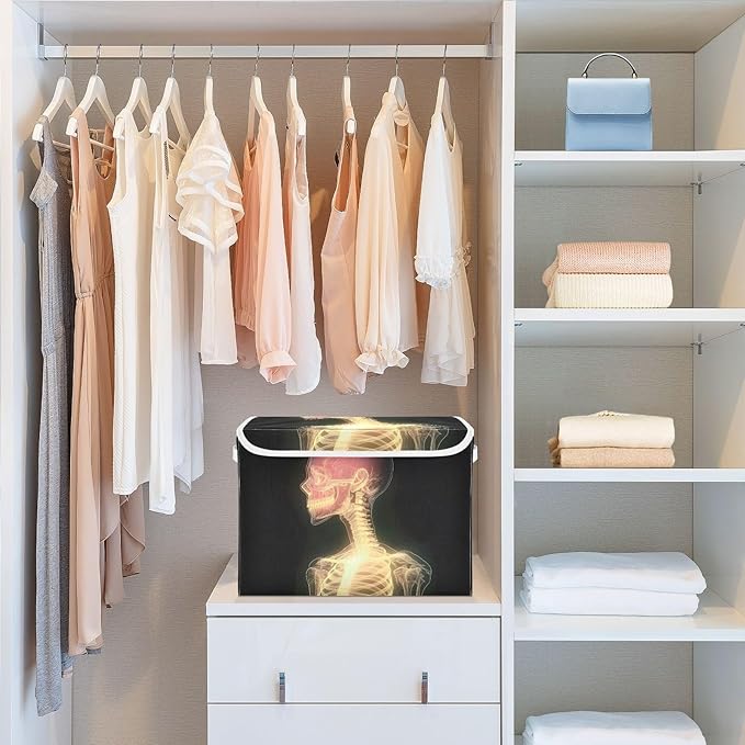 AIXIWAWA Lidded Storage Cube (Shining Skeleton) Fabric Foldable Closet Bins with Flip Lid and Handles Organizer Basket Container 16.5 x 12.6 x 11.8 IN