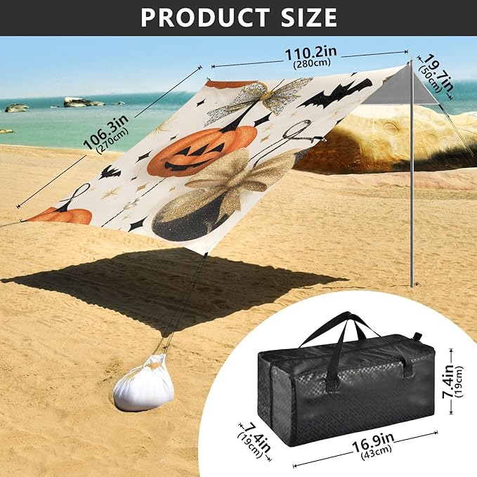 ALAZA Pumpkin Pattern Beach Tent Sun Shelter Portable Canopy Sunshade for Outdoor Camping Picnics Backyard Fun 10x9 ft
