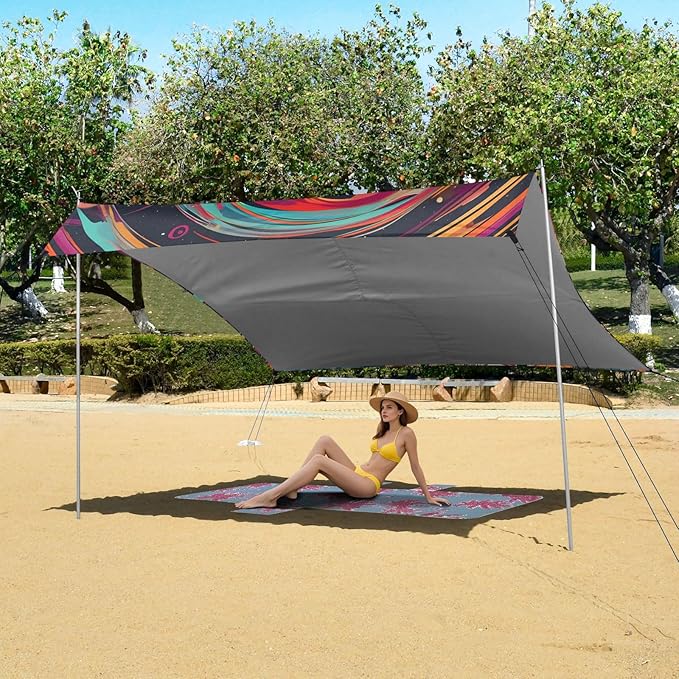 ALAZA Cute Cat Astronaut Beach Tent Sun Shelter Portable Canopy Sunshade for Outdoor Camping Picnics Backyard Fun 10x9 ft