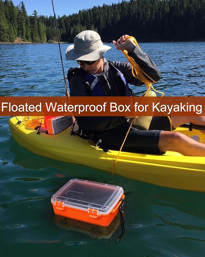 Dry Box for Boat Floating Waterproof Containers for Kayaking &amp Boating - Crushproof Waterproof Storage Case for Phones Drybox with Rope &amp Steel Hinges