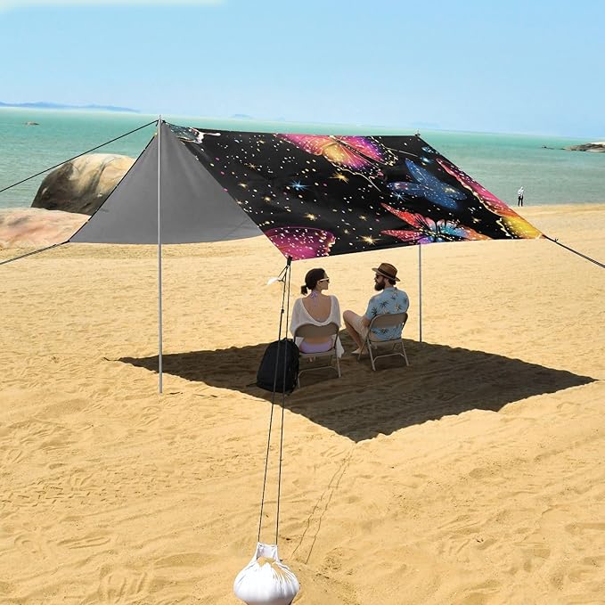 ALAZA Butterfly Colorful Pattern Beach Tent Sun Shelter Portable Canopy Sunshade for Outdoor Camping Picnics Backyard Fun 10x9 ft
