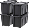 IRIS USA 31 Gallon Heavy Duty Storage Totes with Easy-Grip Handles 4 Pack - Large Bins with Lids Garage Organizing Tubs Durable Stackable Utility Containers Made in USA - Black