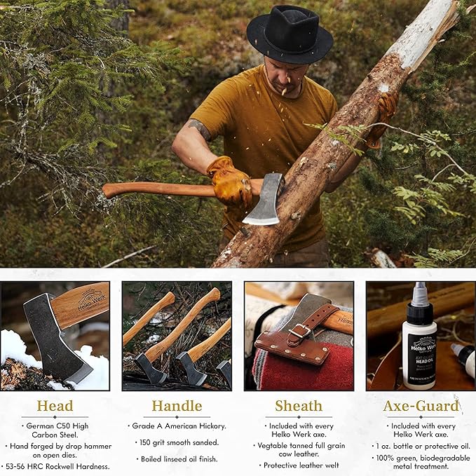 1844 Helko Werk Germany Traditional Black Forest Woodworker Axe - Made in Germany Hand Forged Bushcraft Axe and Forest Axe for Cutting Head 2.25 lbs Handle 24 in. (Black Forest Wood Worker) #13562