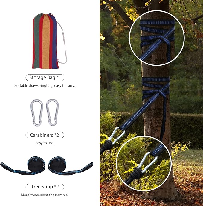 Cotton Hammock with Spreader BarPortable Camping Hammock with Travel BagTree Straps KitPerfect for GardenPatio and Backyard