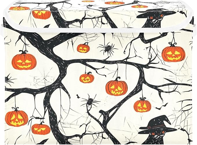 Pumpkin Spider Witch Collapsible Storage Bins with Lids Decorative Fabric Cubes Closet Organizer Basket Boxes Containers for Clothes Box Chest Folding Rec