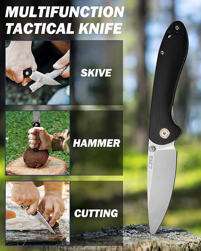 CJRB Feldspar Pocket Folding Knife Stonewash D2 Steel Blade G10 Tactical Handle EDC KnifeBlack Handle (J1912)