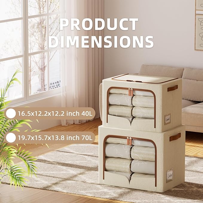 FHSQX 6 Pack Clothes Storage Bins - Foldable Storage Bins for Clothes Fabric Storage Box with Metal Frame (Beige 19.7x15.7x13.8 inch)