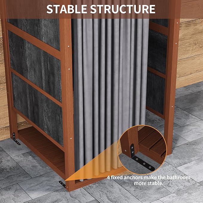 Outdoor Shower Enclosure with Shower Mat &amp Curtain Solid Wood Privacy Outside Shower Stall Outdoor Changing Room for Pool Wash Station Patio or Beach Rinse Station