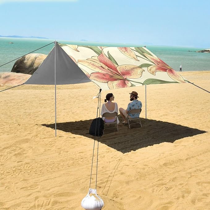 ALAZA Beautiful Lily Summer Floral Beach Tent Sun Shelter Portable Canopy Sunshade for Outdoor Camping Picnics Backyard Fun 10x9 ft