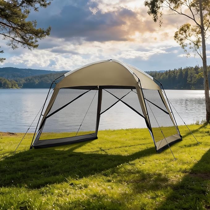 12 x 12 FT Camping Screen Tent for 8-10 Person Easy Setup Screen House with UV 50+ Sun Protection &amp Mosquito Net for Camping Backyard Picnic Patio Outdoor Kakhi