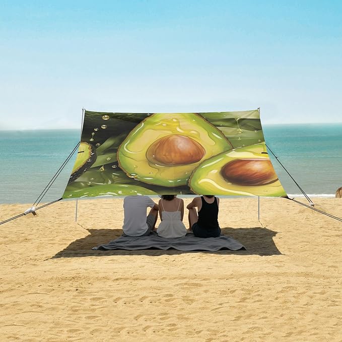 ALAZA Watercolor Avocado Beach Tent Sun Shelter Portable Canopy Sunshade for Outdoor Camping Picnics Backyard Fun 10x9 ft
