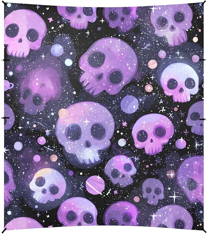 ALAZA Purple Skull Starry Beach Tent Sun Shelter UPF50+ Protection Beach Shade Canopy w/ 4 Sandbags for Outdoor Camping Fishing Backyard Fun Picnic 10x9 ft