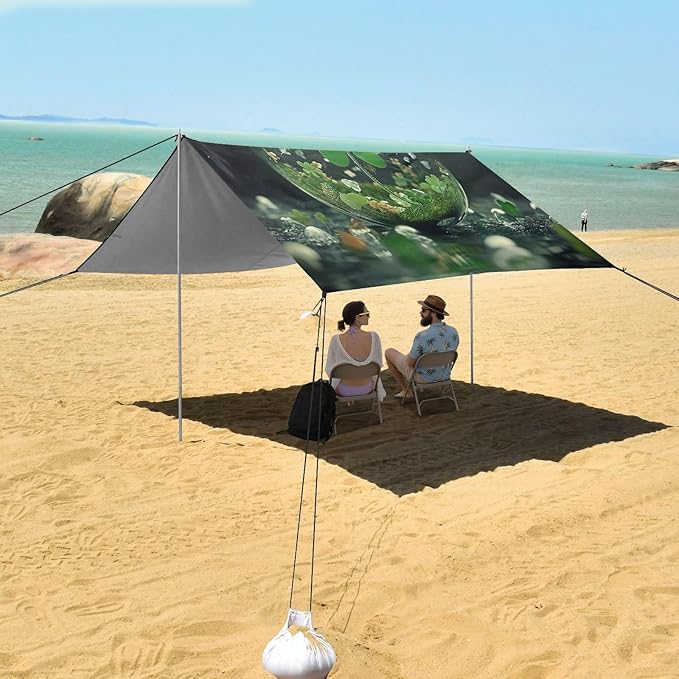 St Patrick's Shamrocks Pattern Beach Tent Sun Shelter Set UPF50+ UV Protection 10.5 x 9.19 FT Camping Shade Canopy with Sandbags Sand Anchors Carrying Bag and Others