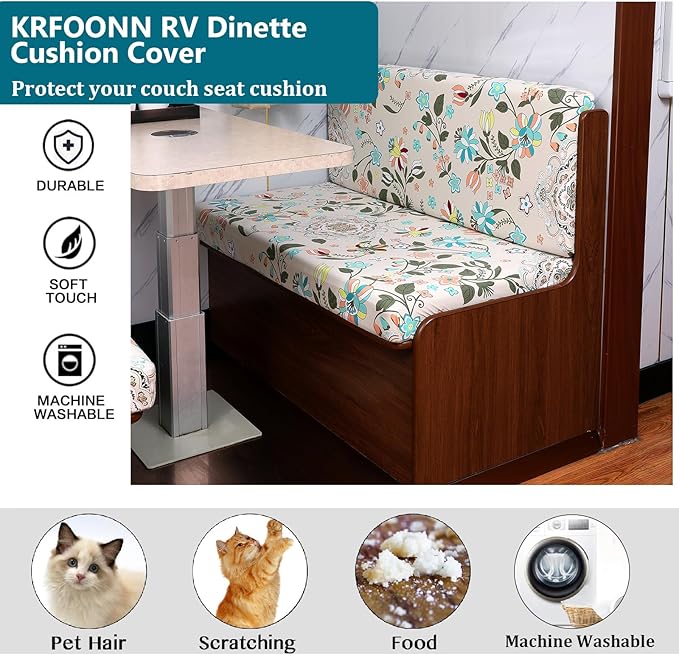 KRFOONN RV Dinette Cushion Covers Stretch Camper Cushions Cover Replacement Couch Cushion Slipcovers Washable Loveseat Slipcovers for Travel Trailer Couch (2 Backrest Cover &amp 2 Bench Cover 14)