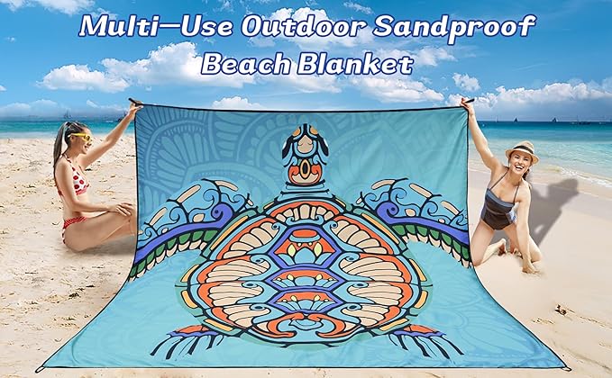Beach Blanket Waterproof Sandproof Beach Mat 79 X 83/10'x9'for 2-8 Adults Quick Drying Outdoor Picnic Mat Beach Accessories for Travel Camping Hiking