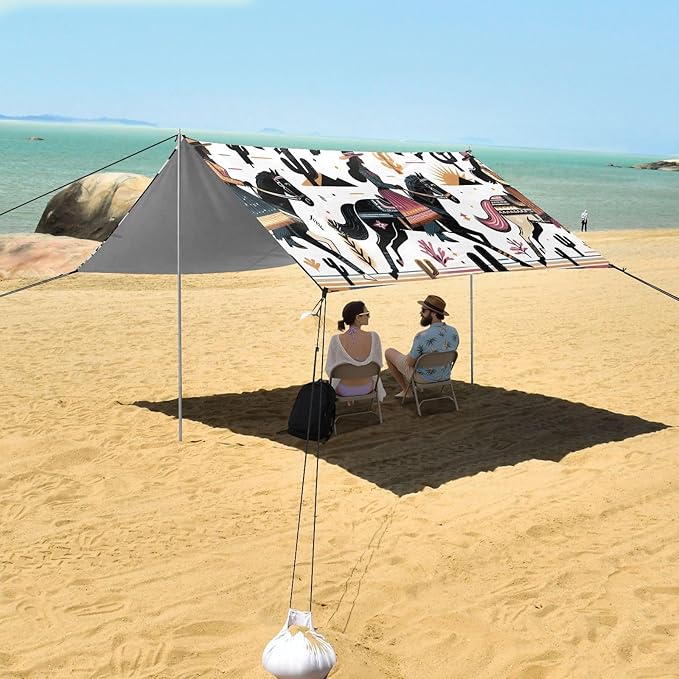 Cowgirls Beach Tent Sun Shelter Set UPF50+ UV Protection 10.5 x 9.19 FT Camping Shade Canopy with Sandbags Sand Anchors Carrying Bag and Others