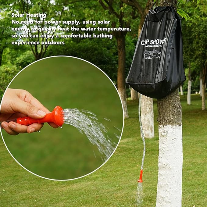 40L Solar Shower Bag Portable Camping Shower with Removable Hose PVC Thickened Water Bag for Outdoor Hiking Beach Swimming Traveling Solar Heating Shower Bag for Camping