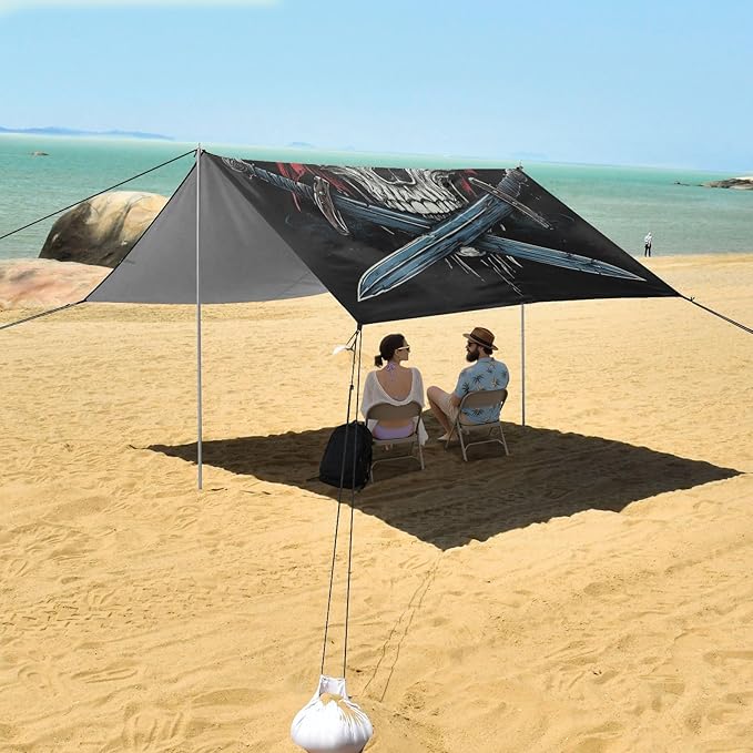 ALAZA Pirate Skull Wearing A Red Bandana with Crossed Swords Beach Tent Sun Shelter Portable Canopy Sunshade for Outdoor Camping Picnics Backyard Fun 10x9 ft