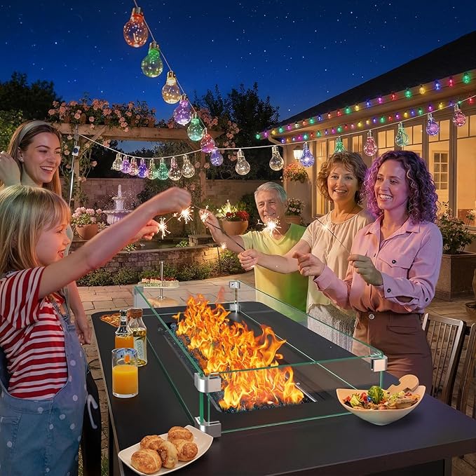 Ciays 43 Rectangular Propane Fire Pit with RGB Lighting Strip – 60000 BTU Gas Fire Pit Table Glass Stones Wind Guard Adjustable Flame Outdoor Fire Pit for Patio &amp Garden Black