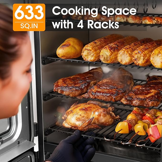 Vertical Electric Smoker with Cover &amp Meat Probe BBQ Smokers with 4 Cooking Grates 633 Sq.in Cooking Space LED Temperature Control for Outdoor CookingSmoke RibsBrisketChicken