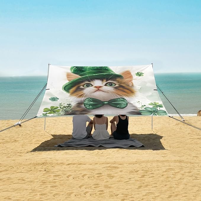 ALAZA St Patricks Cat Beach Tent Sun Shelter Portable Canopy Sunshade for Outdoor Camping Picnics Backyard Fun 10x9 ft