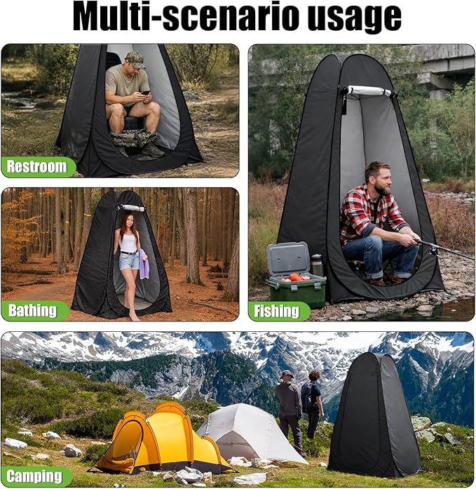 Portable Camping Toilet with Privacy Tent - Foldable Toilet Set for Adults and Elderly - Pop Up Outdoor Restroom for Travel Hiking RV Truck Trailer (Black)
