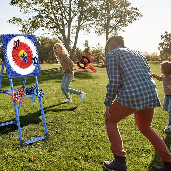 Axe Throwing Game for Backyard - 8 Throwing Axes Set - Deluxe Foldable Plastic Axe Throwing Target Game for Adults Kids Outdoor Games Carnival Games