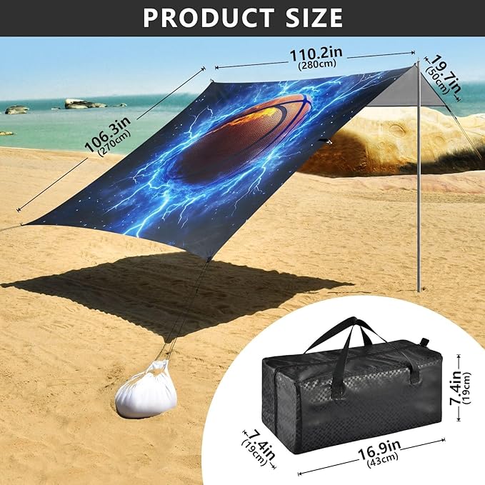 ALAZA Lightning Basketball Beach Tent Sun Shelter Portable Canopy Sunshade for Outdoor Camping Picnics Backyard Fun 10x9 ft