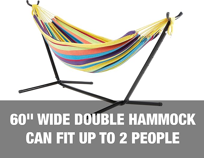 Bliss Hammocks 60'' Wide Hammock &amp Built-in Stand w/Carrying Case &amp Hanging Hardware Indoor Outdoor Poolside Patio Backyard Heavy Duty Strong &amp Durable 400 Lbs Capacity (BHST-401-CS)