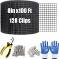 8in x 100ft Solar Panel Bird Guard - Black Galvanized PVC Coated Wire Mesh Net &amp 120 Fastener Clips - Rooftop Solar Panel Critter Guard Screen to Protect Against Birds and Small Animals