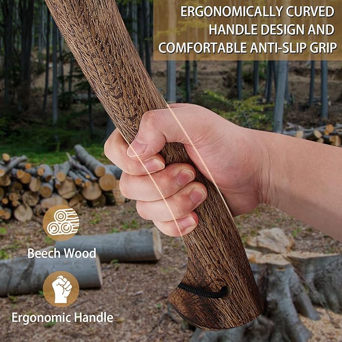 Hatchet 15.7 Camping Axe with Leather Sheath Bushcraft Axe with 1065 Carbon Steel &amp Beech Handle Survival Hatchet for Wood Splitting and Chopping - Perfect for Gardening and Outdoor