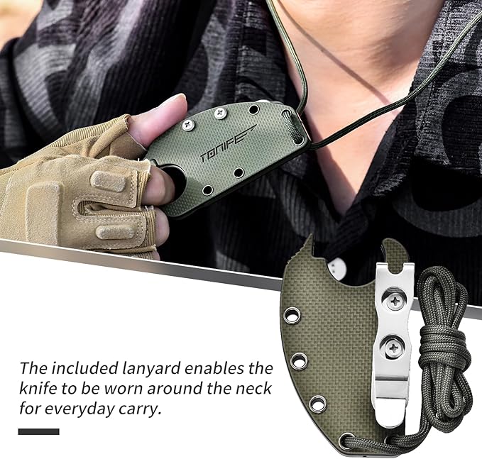 TONIFE Small Fixed Blade Knife Full Tang EDC Camping with Sheath Lanyard and Clip Blade Length 2.172.5 oz.with Sheath(Green - Stonewash)