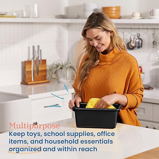 ECR4Kids Scoop Front Storage Bins Multipurpose Organization Black 10-Piece