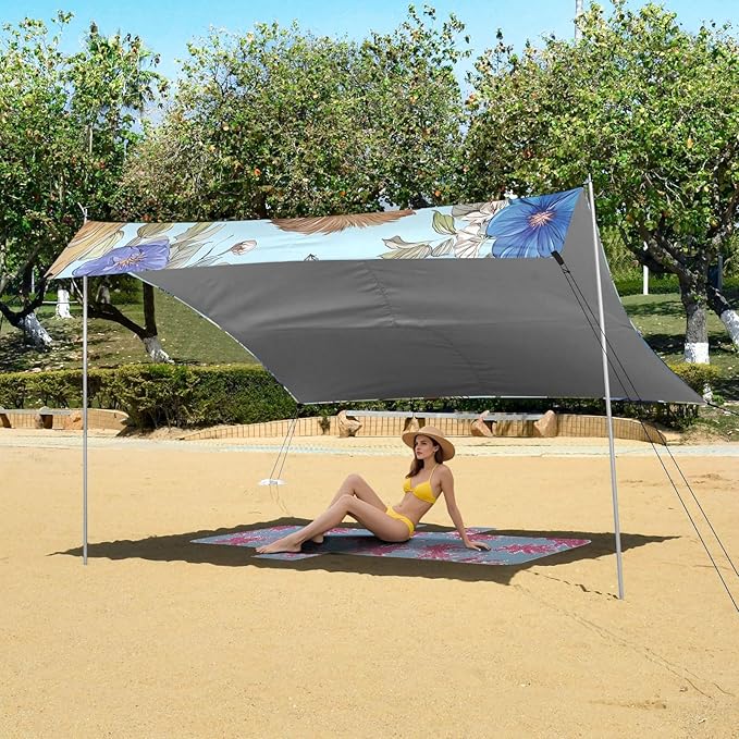 ALAZA Sloth Butterfly Flower Beach Tent Sun Shelter Portable Canopy Sunshade for Outdoor Camping Picnics Backyard Fun 10x9 ft