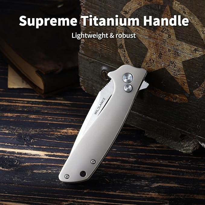 3.34 D2 Steel Folding Knife with Titanium Handle - EDC Pocket Knife with Clip for Men &amp Women Compact Daily Carry Utility Tool PK-T001