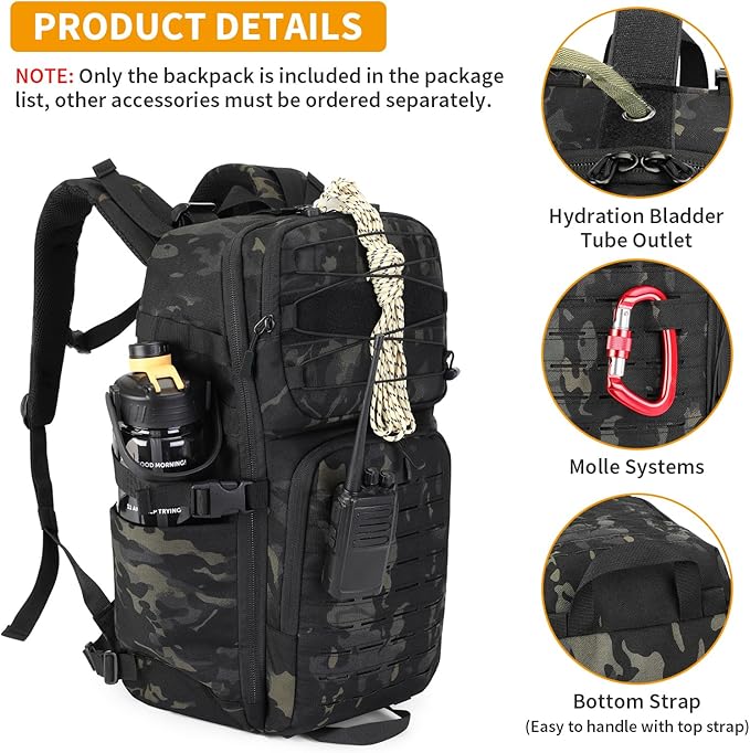 HUNTVP 25L &amp 35L Tactical Backpack Military MOLLE Bag Army Tactical Laptop Backpack 3 Day Pack Military Gear Camping Hiking Outdoor Rucksack Camo