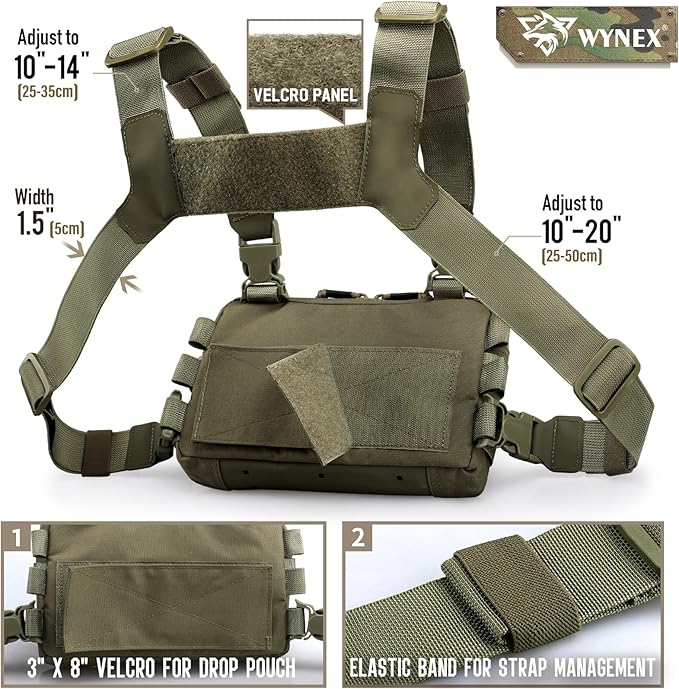 WYNEX Tactical Rig Pack for Men Running Bag with Front Loop Airsoft Recon Chest Rig for Hunting Outdoor EDC Large Admin Pouch of Double Layer Design MOLLE EDC EMT Pouch