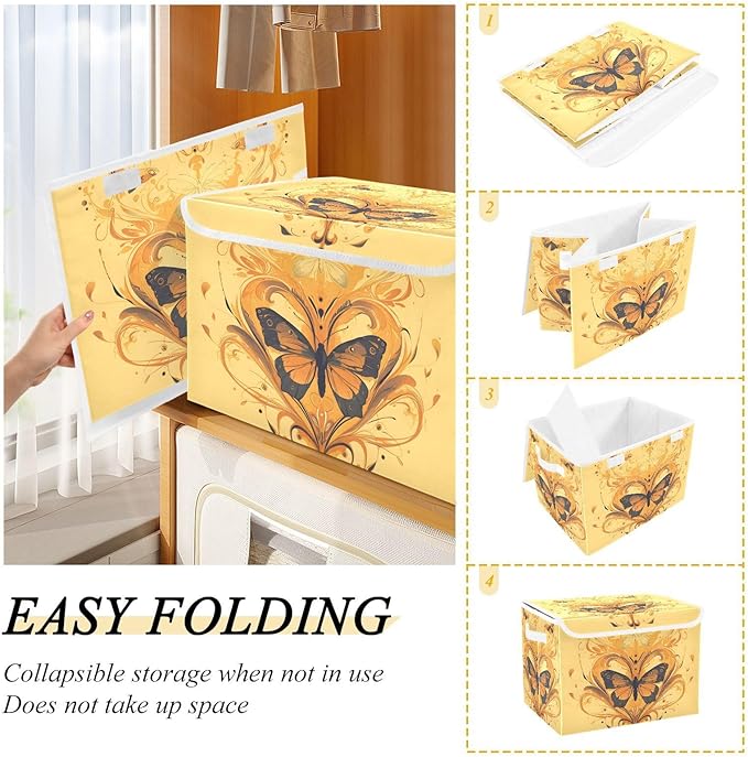 D0m8nrjp Lidded Storage Bins with Handles - 16.5x12.6x11.8 Foldable Organizing Box Oxford Fabric &amp Honeycomb Board Dust-Proof Flip Lid for Closet/Office