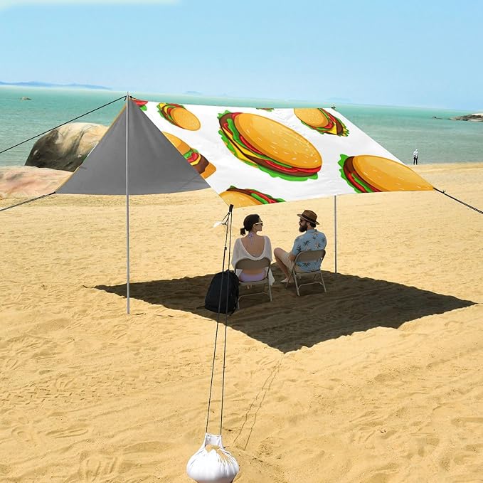 Beach Canopy with Windproof Ropes &amp Sandbags Beach Tent Sun Shade Sun Shelter for Camping Trips Fishing Backyard Fun or Picnics Hamburgers