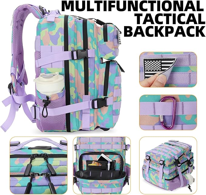 Lovelinks21 25L Tactical Military Backpack Small Travel Backpack for Men and Women Assault Pack Bug Out Bag Molle Daypack Gym Backpack with Bottle Holder (Color Camo)