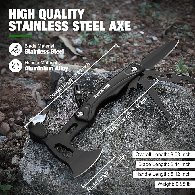 Stocking Stuffers for Adults Men - Gifts for Dad from Daughter Wife 22 in 1 Hardened Stainless Steel Camping Multitool Hammer Hatchet Upgrad Portable Camp Axe Screwdriver Set with Nylon Sheath