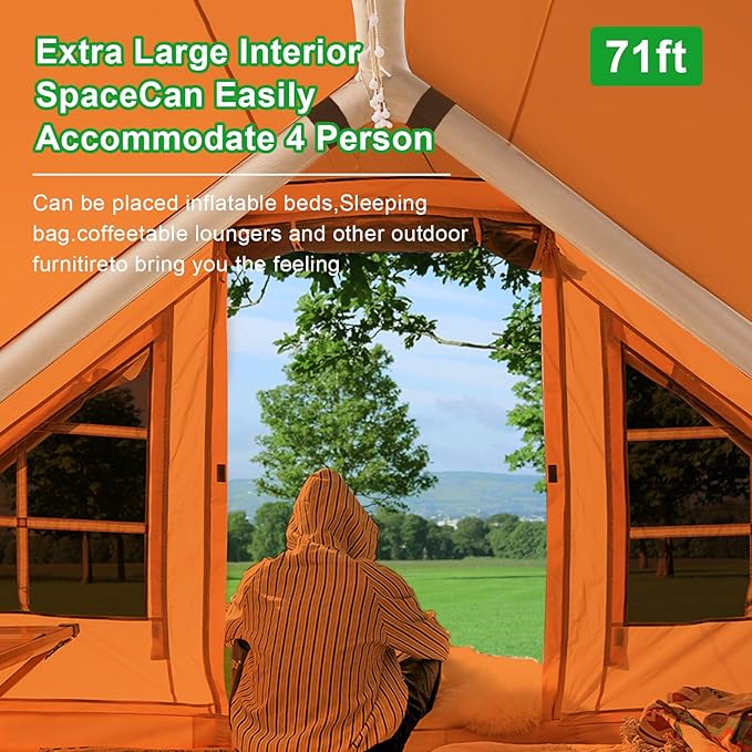 Inflatable Camping Tent2/4/6/8 Person Glamping Inflatable Tents with Awning Quick Setup Blow Up Tents with Pump Waterproof Oxford Inflatable House for Camping Air Glamping Hot Tents for Adult