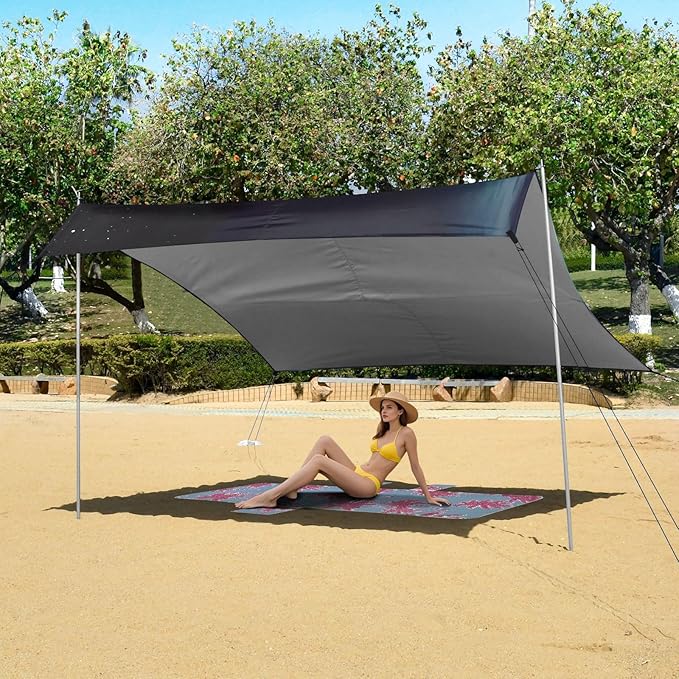 ALAZA Elf of Deer Elk Moon Beach Tent Sun Shelter UPF50+ Protection Beach Shade Canopy w/ 4 Sandbags for Outdoor Camping Fishing Backyard Fun Picnic 10x9 ft