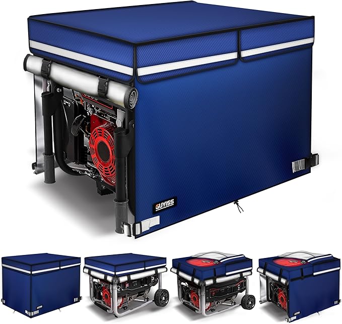 2025 Upgrade 900D+210D Heavy Duty Thicken Fabric. GUYISS Generator Covers While Running. 360° All-round Double-layer Protection. 30’’L×30’’W×27’’H. The Top can be Opened for Adding fuel. Blue.